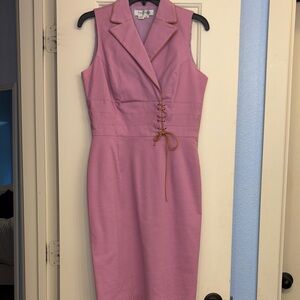Kay Unger Pink Midi Dress with Lace-Up Detail 8 collar piped trim